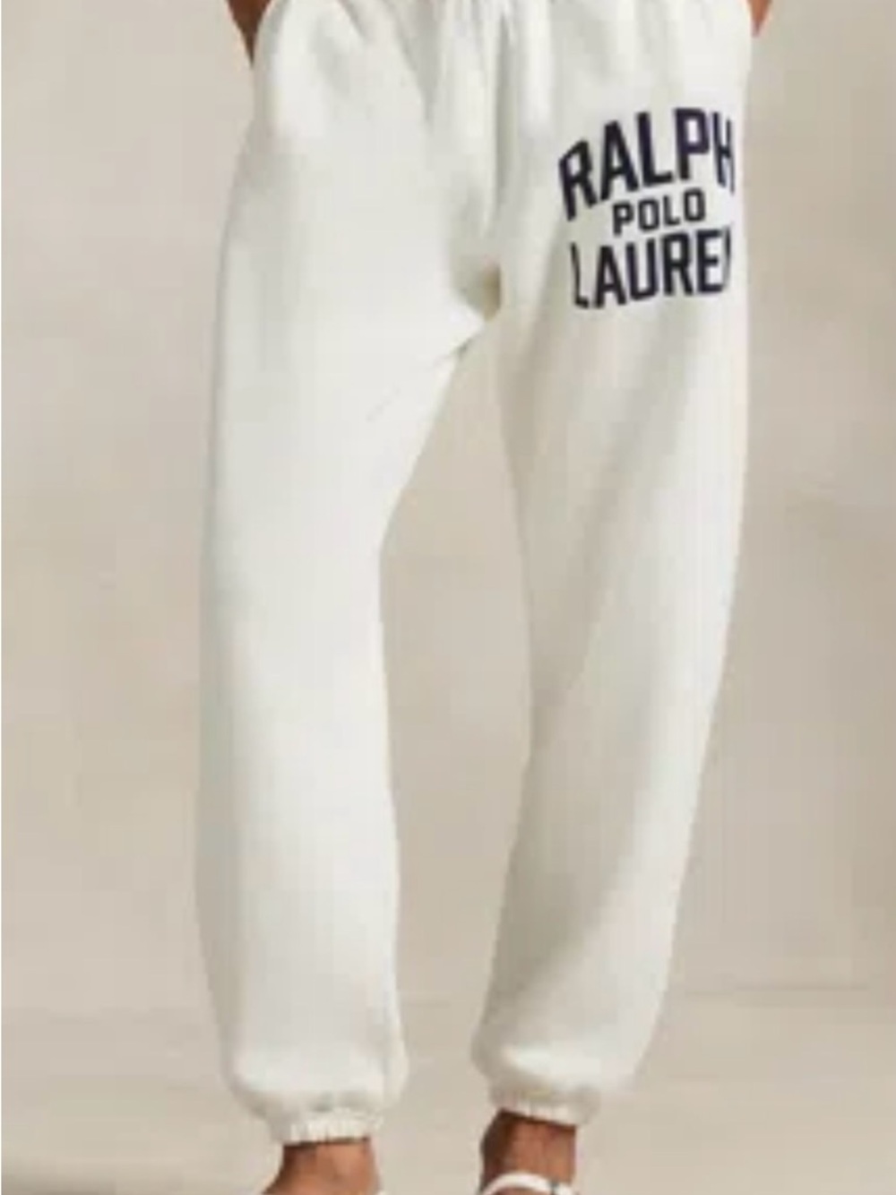 New Women’s Ralph Lauren cream-white Sweatpants with Navy Logo